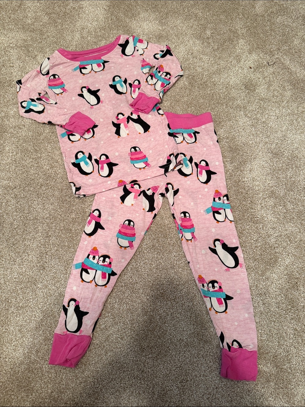 Little Sleepies Pink Penguin Pajama Set with Bright Trim
